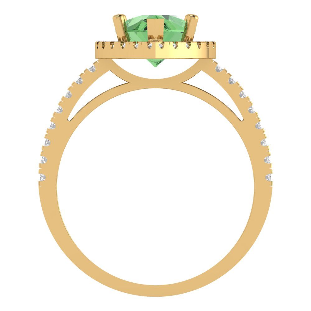 2.38 cttw Zirconia Simulated Green Diamond Hidden Halo Engagement Ring - Solid Gold (VVS1, Pear Cut,10x7mm )