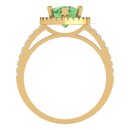 2.38 cttw Zirconia Simulated Green Diamond Hidden Halo Engagement Ring - Solid Gold (VVS1, Pear Cut,10x7mm )