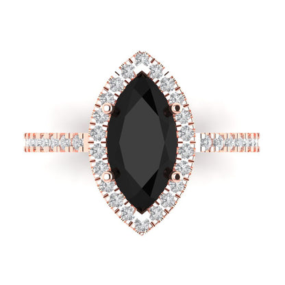 2.38 cttw Natural Onyx Hidden Halo Engagement Ring - Solid Gold (Marquise Cut,12x6mm )