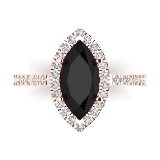 2.38 cttw Natural Onyx Hidden Halo Engagement Ring - Solid Rose Gold (VVS1, Marquise Cut,12x6mm )