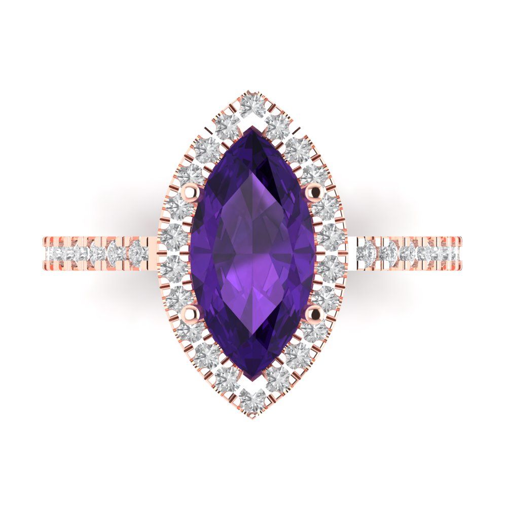 2.38 cttw Natural Amethyst Hidden Halo Engagement Ring - Solid Gold (Marquise Cut,12x6mm )