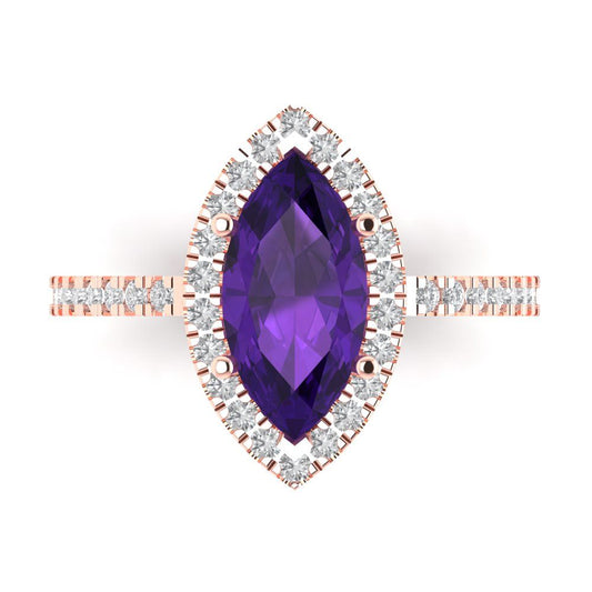 2.38 cttw Natural Amethyst Hidden Halo Engagement Ring - Solid Rose Gold (VVS1, Marquise Cut,12x6mm )