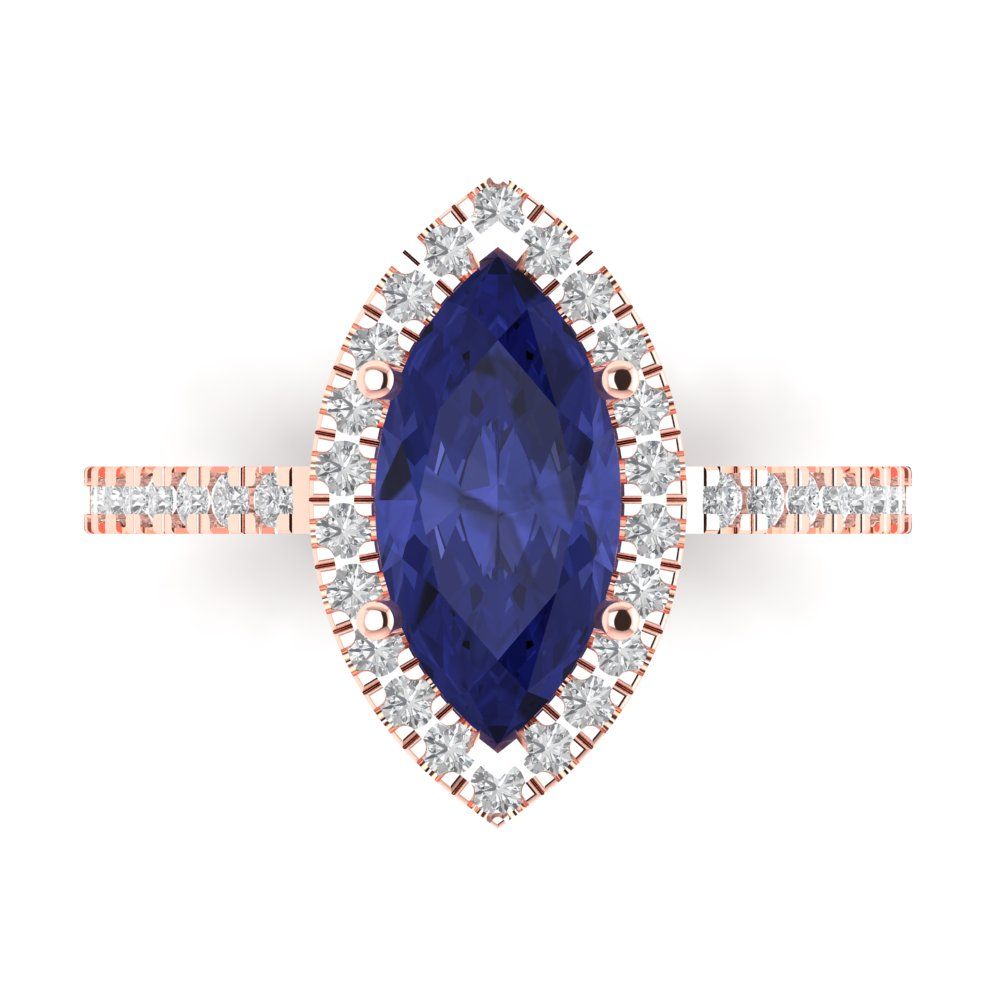 2.38 cttw Simulated Tanzanite Hidden Halo Engagement Ring - Solid Gold (Marquise Cut,12x6mm )