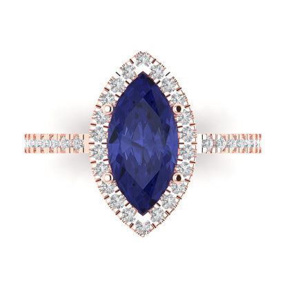 2.38 cttw Simulated Tanzanite Hidden Halo Engagement Ring - Solid Gold (Marquise Cut,12x6mm )