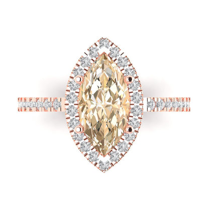 2.38 cttw Natural Morganite Hidden Halo Engagement Ring - Solid Gold (Marquise Cut,12x6mm )