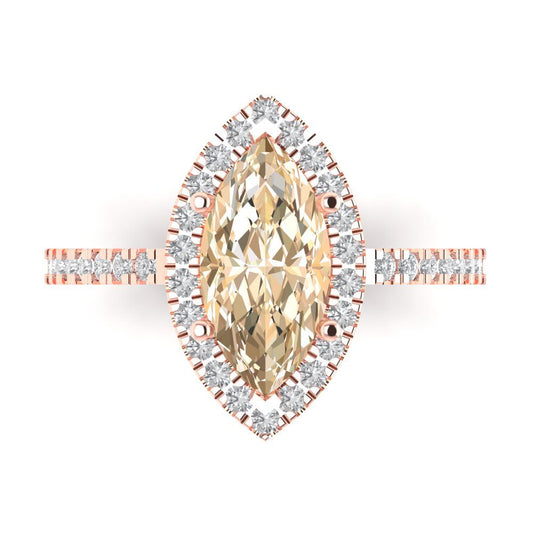 2.38 cttw Natural Morganite Hidden Halo Engagement Ring - Solid Rose Gold (VVS1, Marquise Cut,12x6mm )