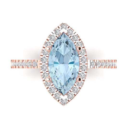 2.38 cttw Natural Sky Blue Topaz Hidden Halo Engagement Ring - Solid Rose Gold (VVS1, Marquise Cut,12x6mm )