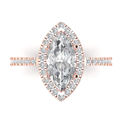 2.38 cttw Certified Moissanite Hidden Halo Engagement Ring - Solid Gold (VVS1, D-F,Marquise Cut,12x6mm )