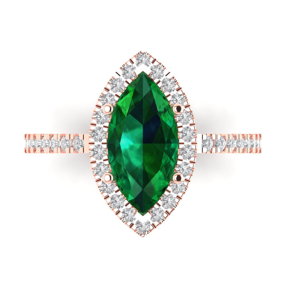 2.38 cttw Simulated Emerald Hidden Halo Engagement Ring - Solid Gold (Marquise Cut,12x6mm )