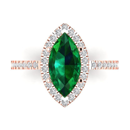 2.38 cttw Simulated Emerald Hidden Halo Engagement Ring - Solid Gold (Marquise Cut,12x6mm )