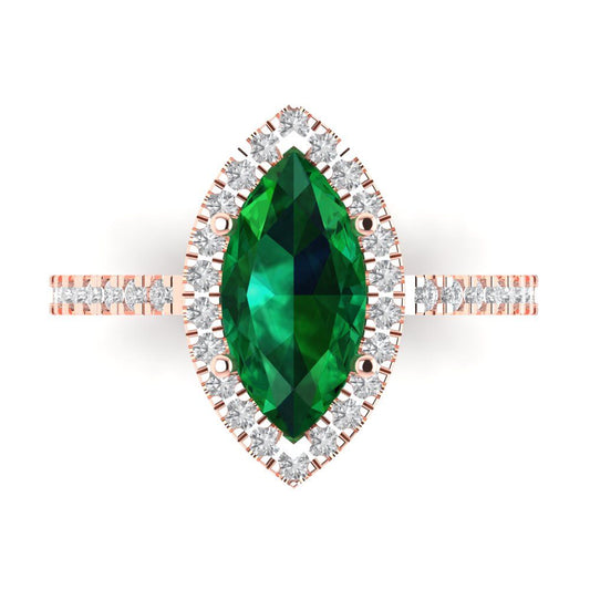 2.38 cttw Simulated Emerald Hidden Halo Engagement Ring - Solid Rose Gold (VVS1, Marquise Cut,12x6mm )