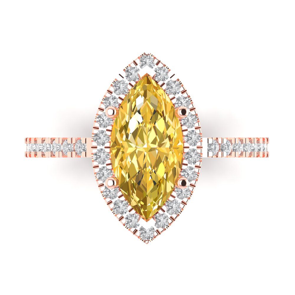 2.38 cttw Natural Citrine Hidden Halo Engagement Ring - Solid Gold (Marquise Cut,12x6mm )