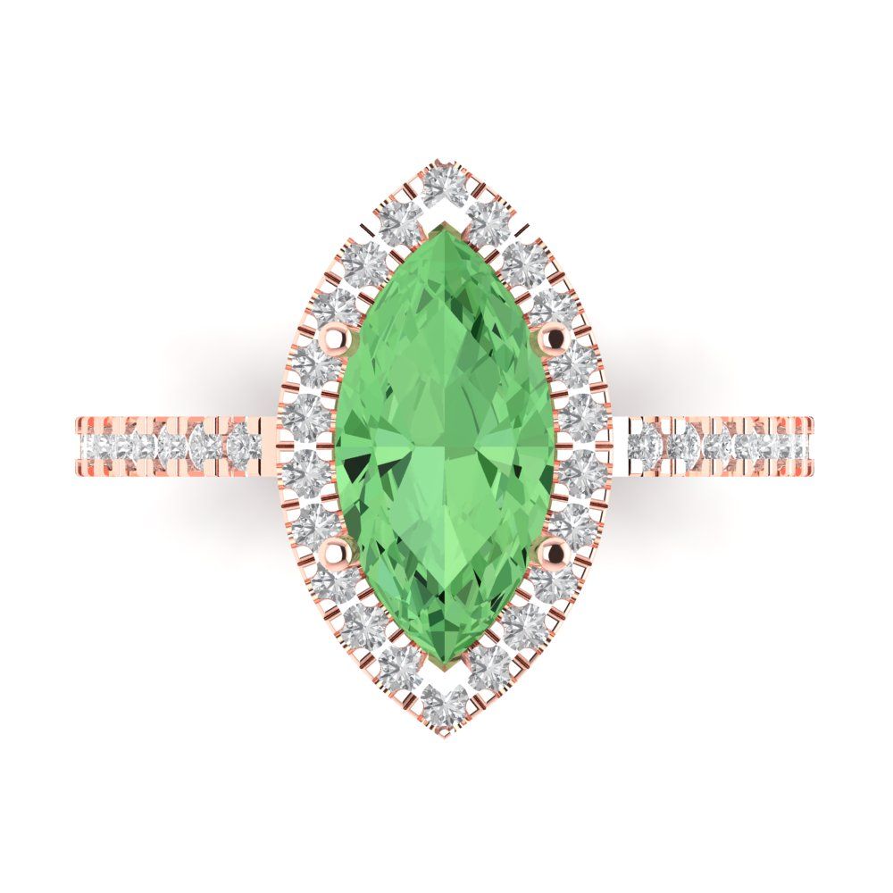2.38 cttw Zirconia Simulated Green Diamond Hidden Halo Engagement Ring - Solid Gold (VVS1, Marquise Cut,12x6mm )