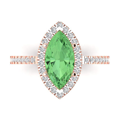 2.38 cttw Zirconia Simulated Green Diamond Hidden Halo Engagement Ring - Solid Gold (VVS1, Marquise Cut,12x6mm )