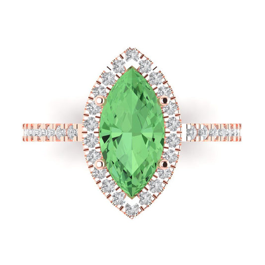 2.38 cttw Zirconia Simulated Green Diamond Hidden Halo Engagement Ring - Solid Rose Gold (VVS1, Marquise Cut,12x6mm )