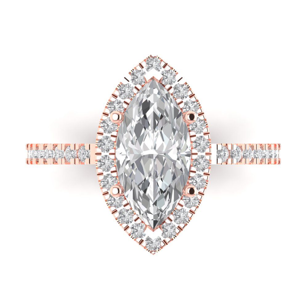 2.38 cttw Zirconia Simulated Diamond Hidden Halo Engagement Ring - Solid Gold (VVS1, Marquise Cut,12x6mm )