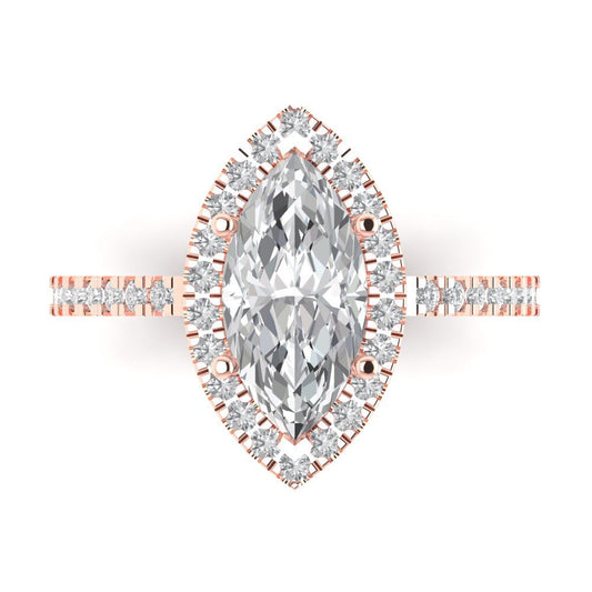 2.38 cttw Zirconia Simulated Diamond Hidden Halo Engagement Ring - Solid Rose Gold (VVS1, Marquise Cut,12x6mm )
