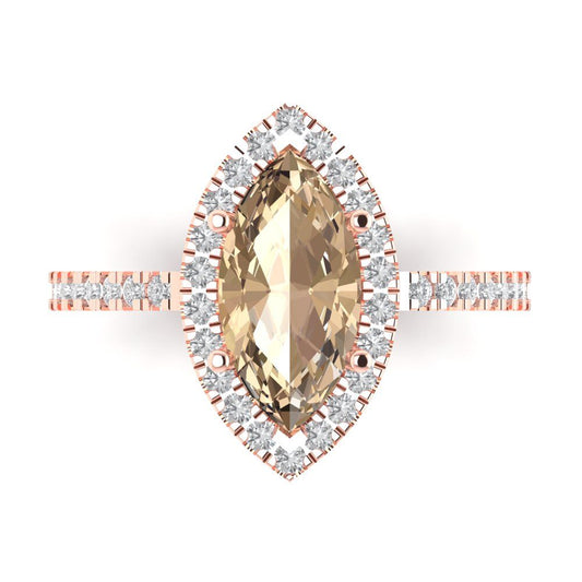 2.38 cttw Yellow Moissanite Hidden Halo Engagement Ring - Solid Rose Gold (VVS1, Marquise Cut,12x6mm )