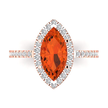 2.38 cttw Zirconia Simulated Red Diamond Hidden Halo Engagement Ring - Solid Gold (VVS1, Marquise Cut,12x6mm )