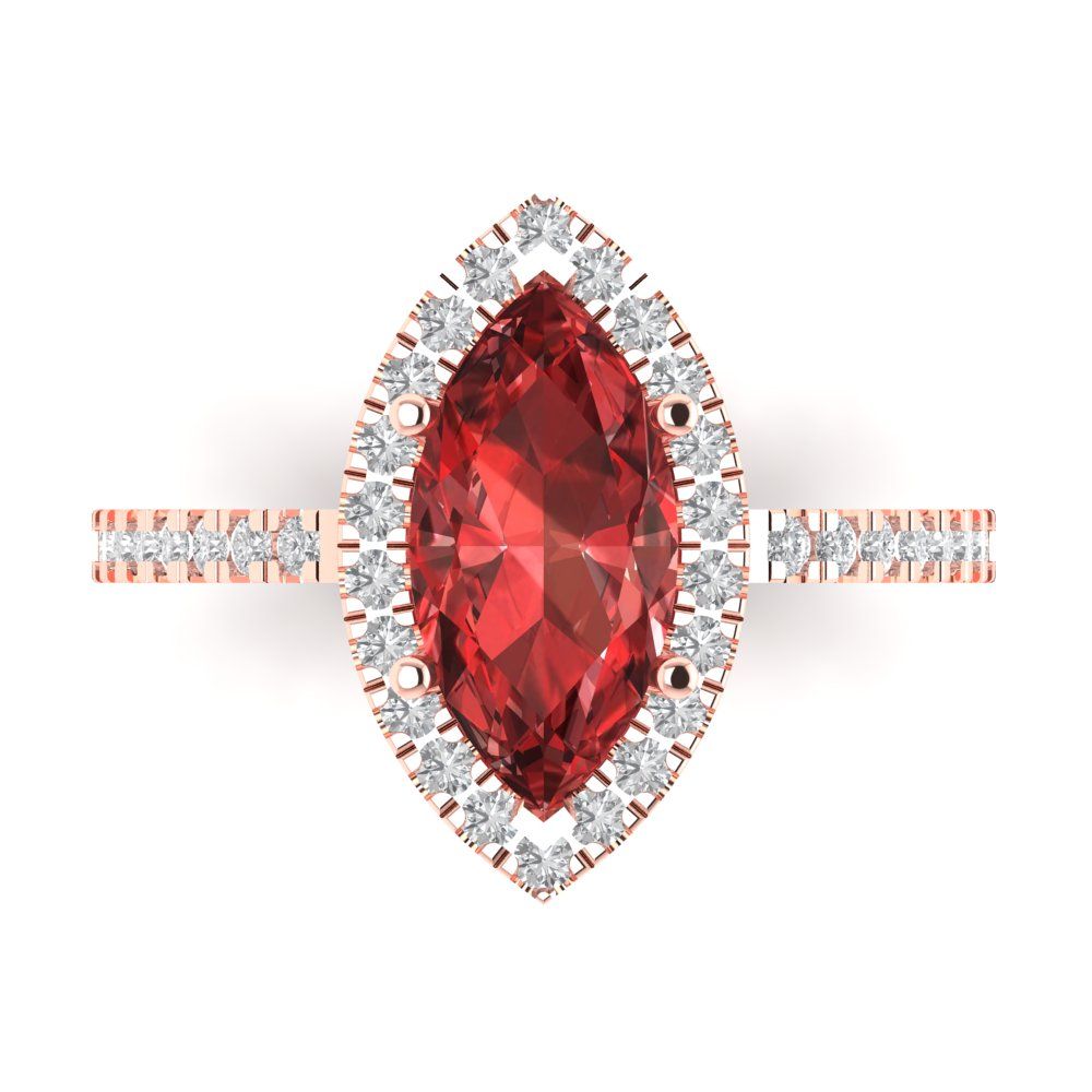 2.38 cttw Natural Garnet Hidden Halo Engagement Ring - Solid Gold (Marquise Cut,12x6mm )