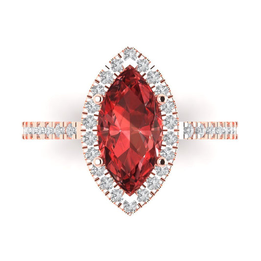 2.38 cttw Natural Garnet Hidden Halo Engagement Ring - Solid Rose Gold (VVS1, Marquise Cut,12x6mm )