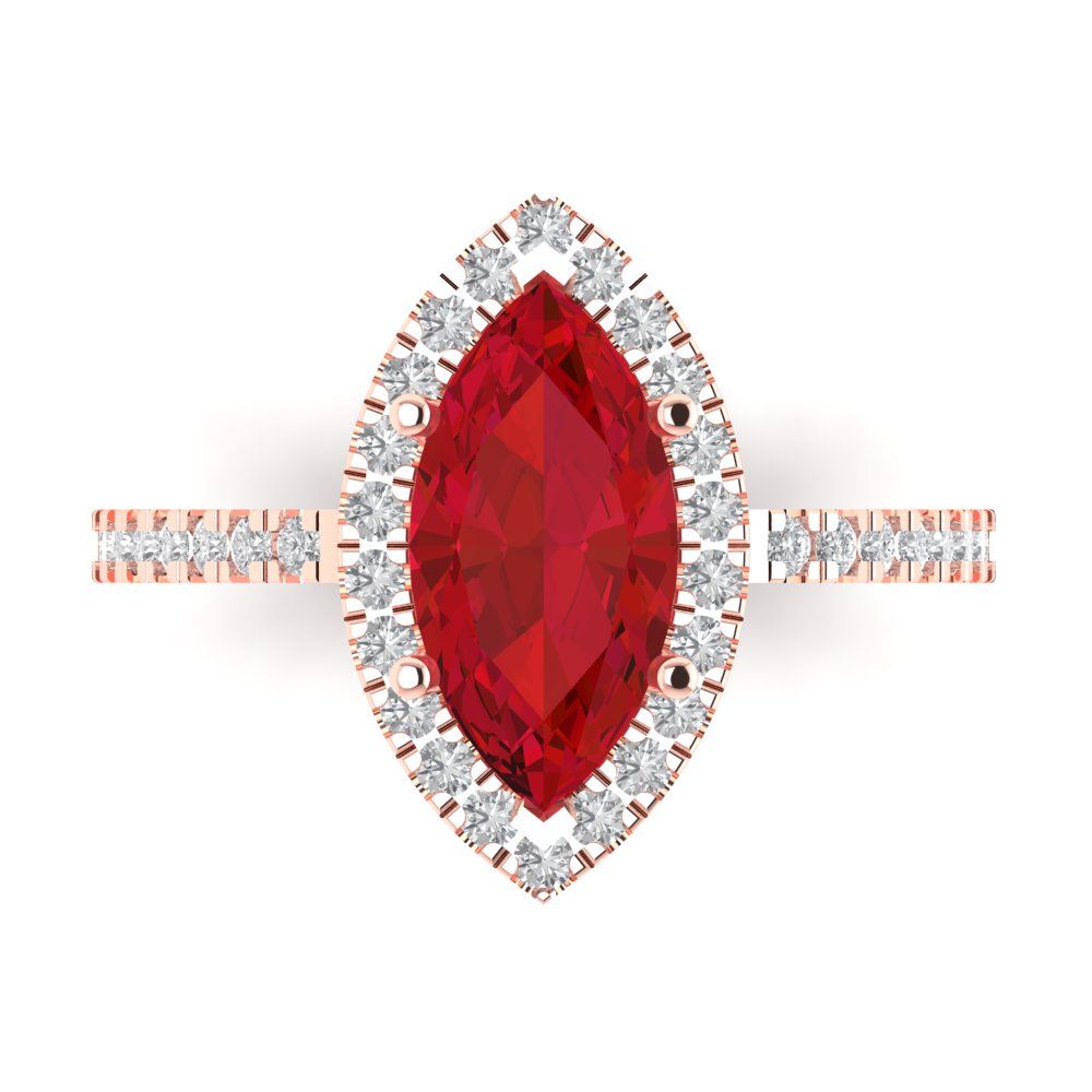 2.38 cttw Simulated Ruby Hidden Halo Engagement Ring - Solid Gold (Marquise Cut,12x6mm )