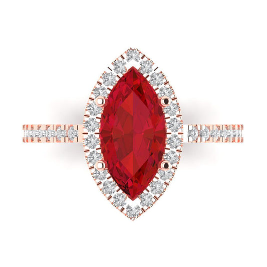 2.38 cttw Simulated Ruby Hidden Halo Engagement Ring - Solid Rose Gold (VVS1, Marquise Cut,12x6mm )