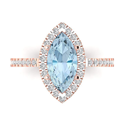 2.38 cttw Natural Swiss Blue Topaz Hidden Halo Engagement Ring - Solid Gold (Marquise Cut,12x6mm )