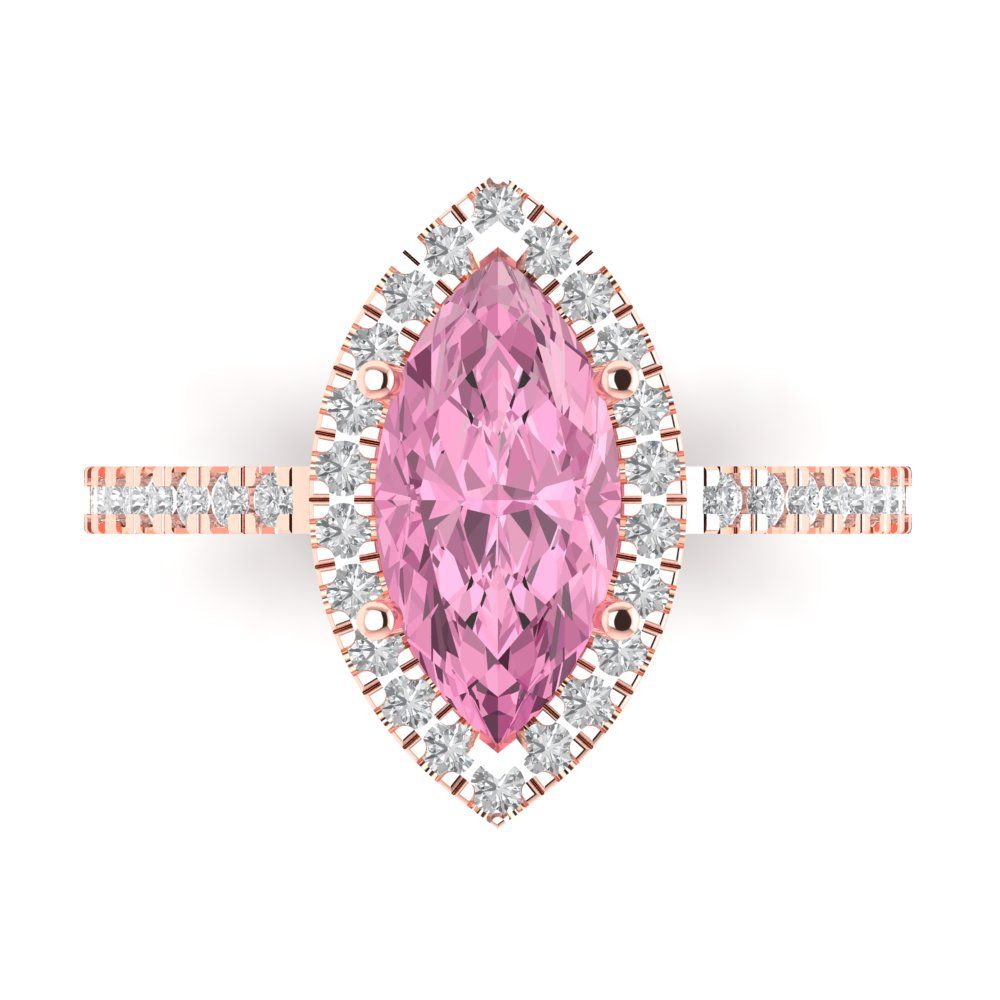 2.38 cttw Zirconia Simulated Pink Diamond Hidden Halo Engagement Ring - Solid Gold (VVS1, Marquise Cut,12x6mm )