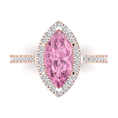 2.38 cttw Zirconia Simulated Pink Diamond Hidden Halo Engagement Ring - Solid Gold (VVS1, Marquise Cut,12x6mm )
