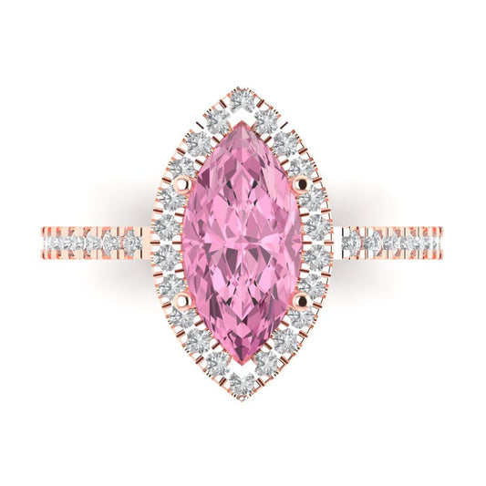 2.38 cttw Zirconia Simulated Pink Diamond Hidden Halo Engagement Ring - Solid Rose Gold (VVS1, Marquise Cut,12x6mm )