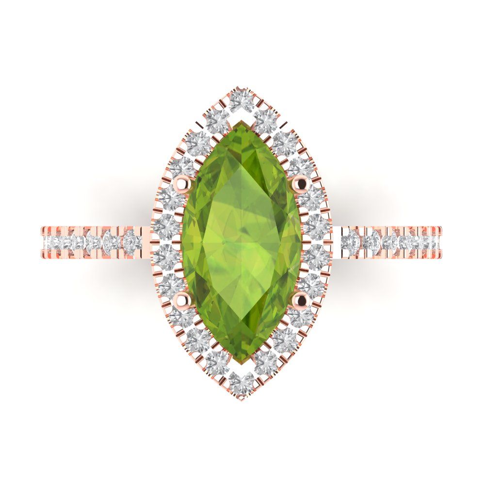 2.38 cttw Natural Peridot Hidden Halo Engagement Ring - Solid Gold (Marquise Cut,12x6mm )