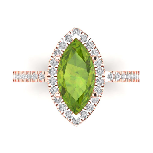 2.38 cttw Natural Peridot Hidden Halo Engagement Ring - Solid Rose Gold (VVS1, Marquise Cut,12x6mm )