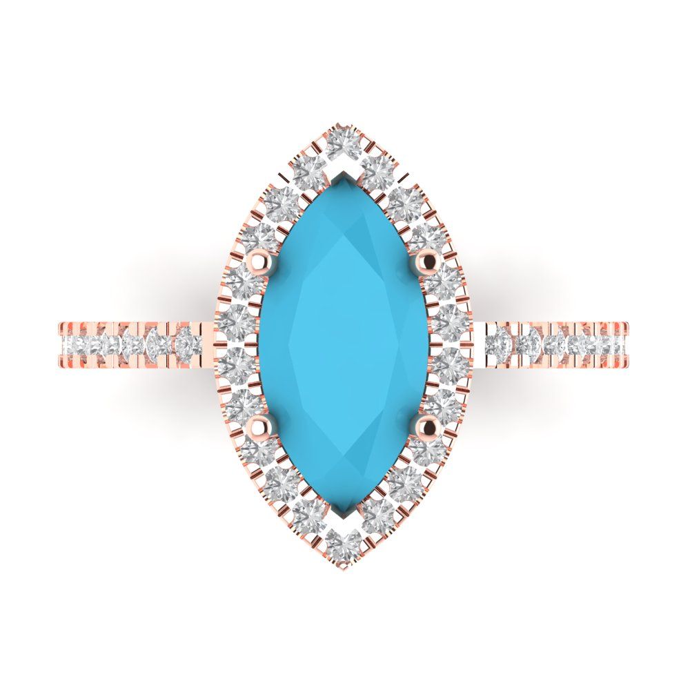 2.38 cttw Simulated Turquoise Hidden Halo Engagement Ring - Solid Gold (Marquise Cut,12x6mm )