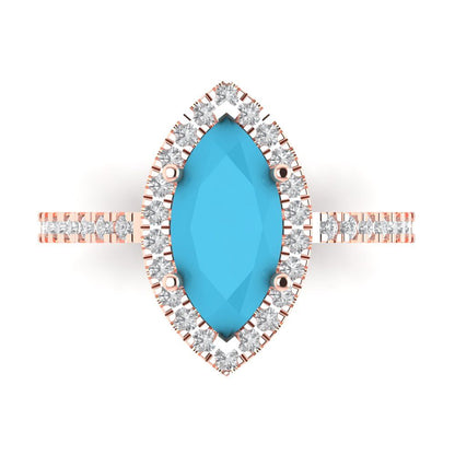 2.38 cttw Simulated Turquoise Hidden Halo Engagement Ring - Solid Gold (Marquise Cut,12x6mm )