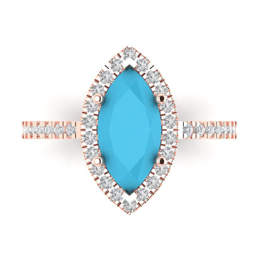 2.38 cttw Simulated Turquoise Hidden Halo Engagement Ring - Solid Rose Gold (VVS1, Marquise Cut,12x6mm )