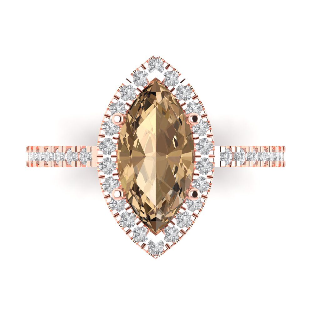 2.38 cttw Zirconia Simulated Champagne Diamond Hidden Halo Engagement Ring - Solid Gold (VVS1, Marquise Cut,12x6mm )