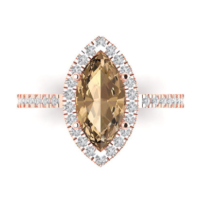 2.38 cttw Zirconia Simulated Champagne Diamond Hidden Halo Engagement Ring - Solid Gold (VVS1, Marquise Cut,12x6mm )