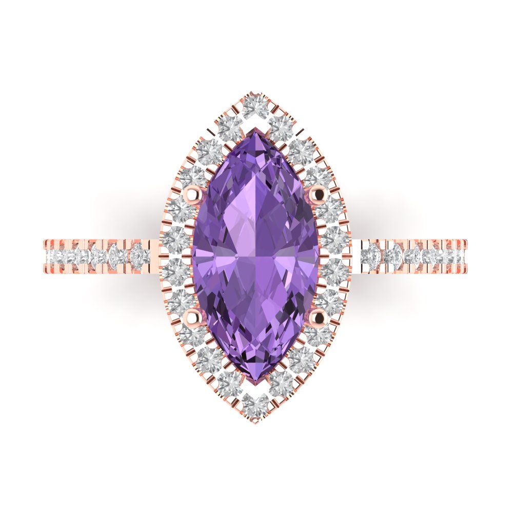 2.38 cttw Simulated Alexandrite Hidden Halo Engagement Ring - Solid Gold (Marquise Cut,12x6mm )