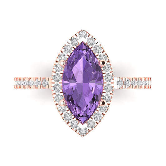 2.38 cttw Simulated Alexandrite Hidden Halo Engagement Ring - Solid Rose Gold (VVS1, Marquise Cut,12x6mm )