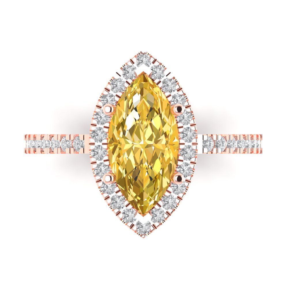 2.38 cttw Zirconia Simulated Yellow Diamond Hidden Halo Engagement Ring - Solid Gold (VVS1, Marquise Cut,12x6mm )