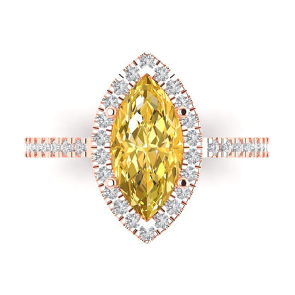 2.38 cttw Zirconia Simulated Yellow Diamond Hidden Halo Engagement Ring - Solid Gold (VVS1, Marquise Cut,12x6mm )