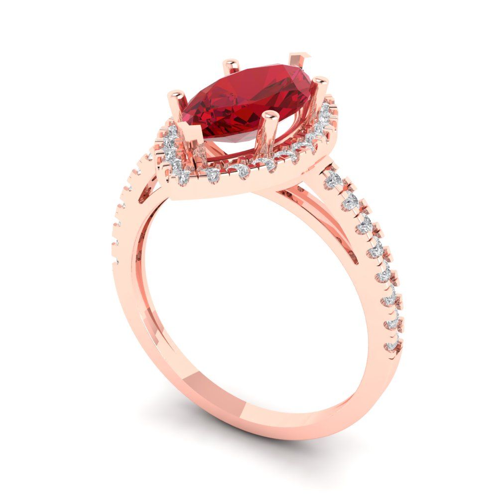 2.38 cttw Simulated Pink Tourmaline Hidden Halo Engagement Ring - Solid Gold (Marquise Cut,12x6mm )