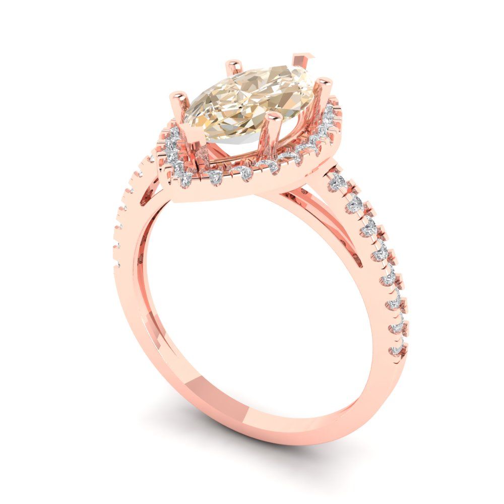 2.38 cttw Natural Morganite Hidden Halo Engagement Ring - Solid Gold (Marquise Cut,12x6mm )