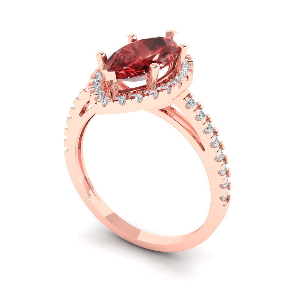 2.38 cttw Natural Garnet Hidden Halo Engagement Ring - Solid Gold (Marquise Cut,12x6mm )