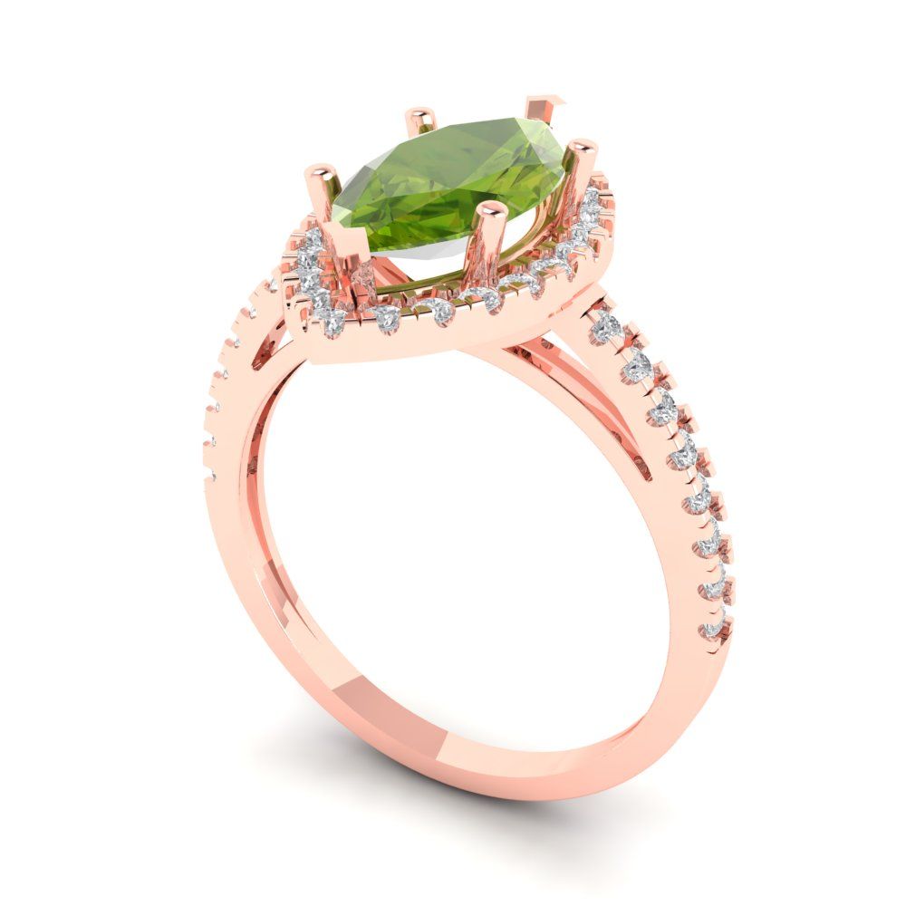 2.38 cttw Natural Peridot Hidden Halo Engagement Ring - Solid Gold (Marquise Cut,12x6mm )