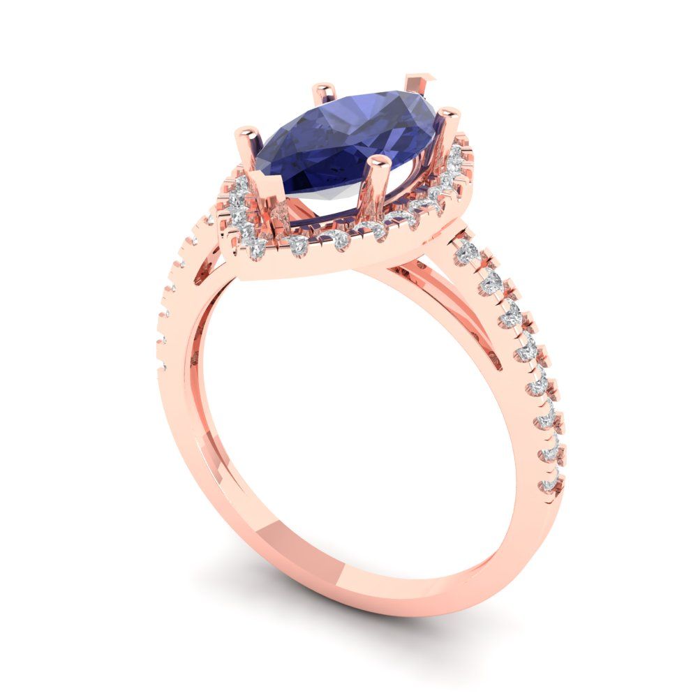 2.38 cttw Simulated Tanzanite Hidden Halo Engagement Ring - Solid Gold (Marquise Cut,12x6mm )