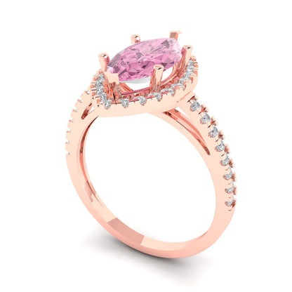 2.38 cttw Zirconia Simulated Pink Diamond Hidden Halo Engagement Ring - Solid Gold (VVS1, Marquise Cut,12x6mm )