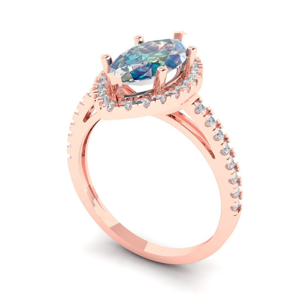 2.38 cttw Blue Moissanite Hidden Halo Engagement Ring - Solid Gold (Marquise Cut,12x6mm )