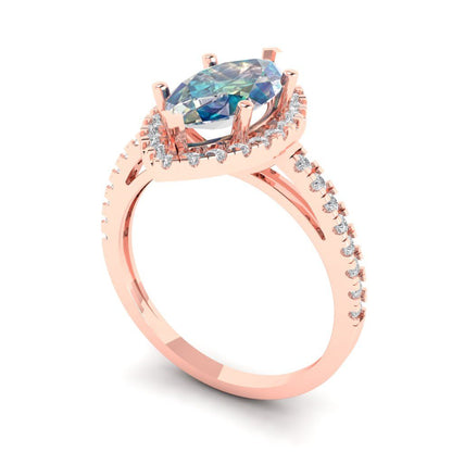 2.38 cttw Blue Moissanite Hidden Halo Engagement Ring - Solid Gold (Marquise Cut,12x6mm )